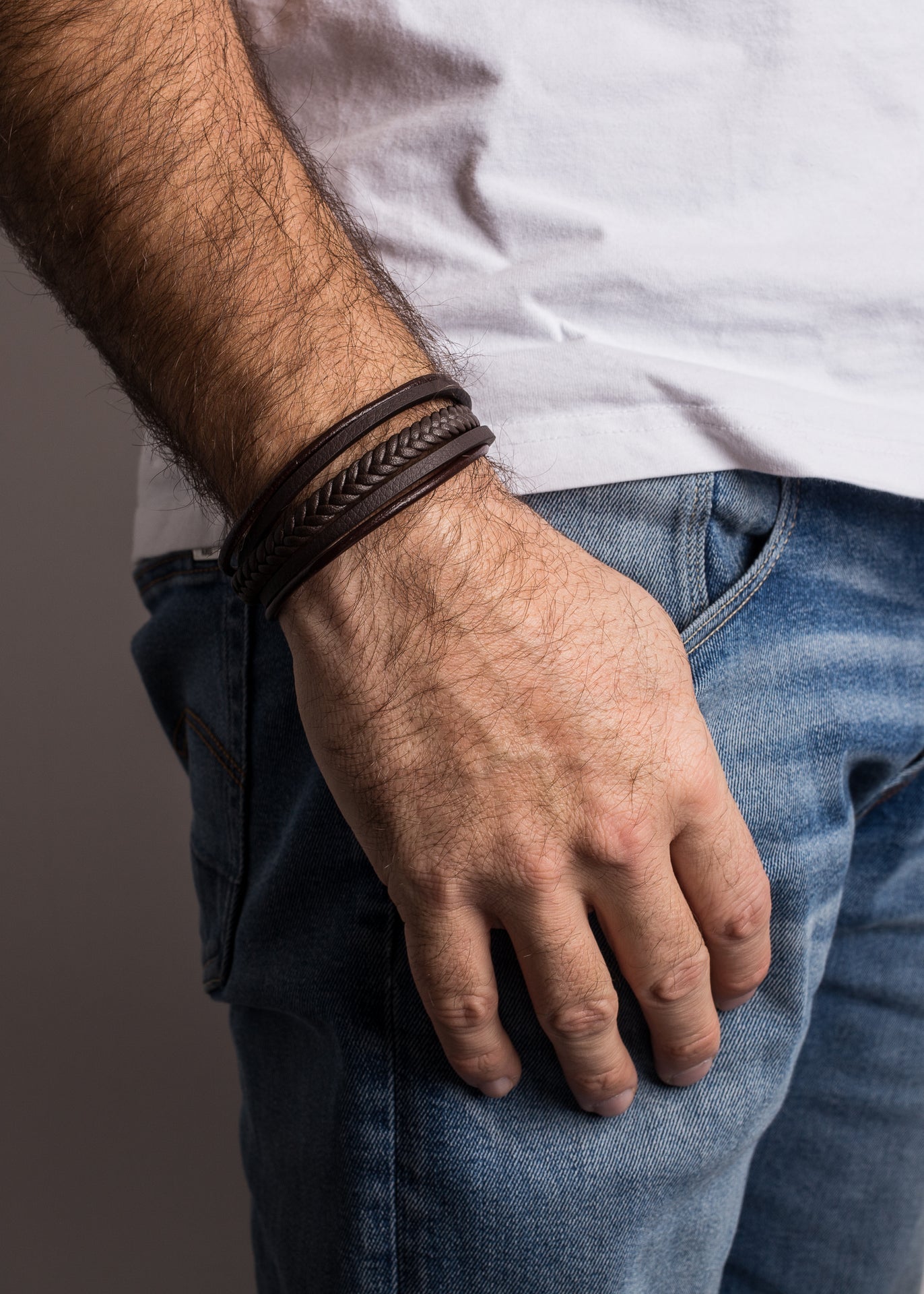 Pax-Leather-Bracelet-Matte-Black-Brown-Model