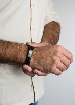 Pax-Leather-Bracelet-Silver-Black-Back-Inside-Model