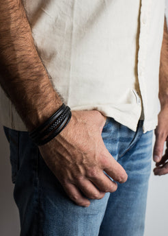 Pax-Leather-Bracelet-Silver-Black-Back-Model