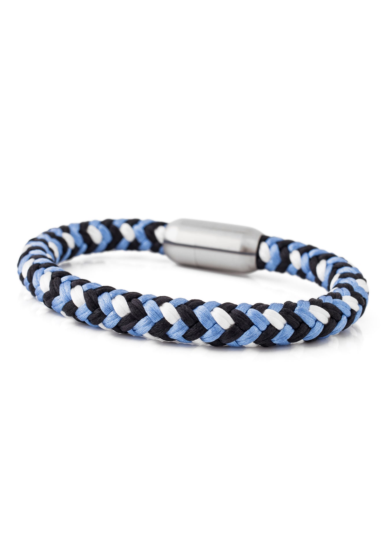 Portus-Nylon-Bracelet-Matte-Silver-Blue-White-Nautical-Maritime-Open-Magnetic